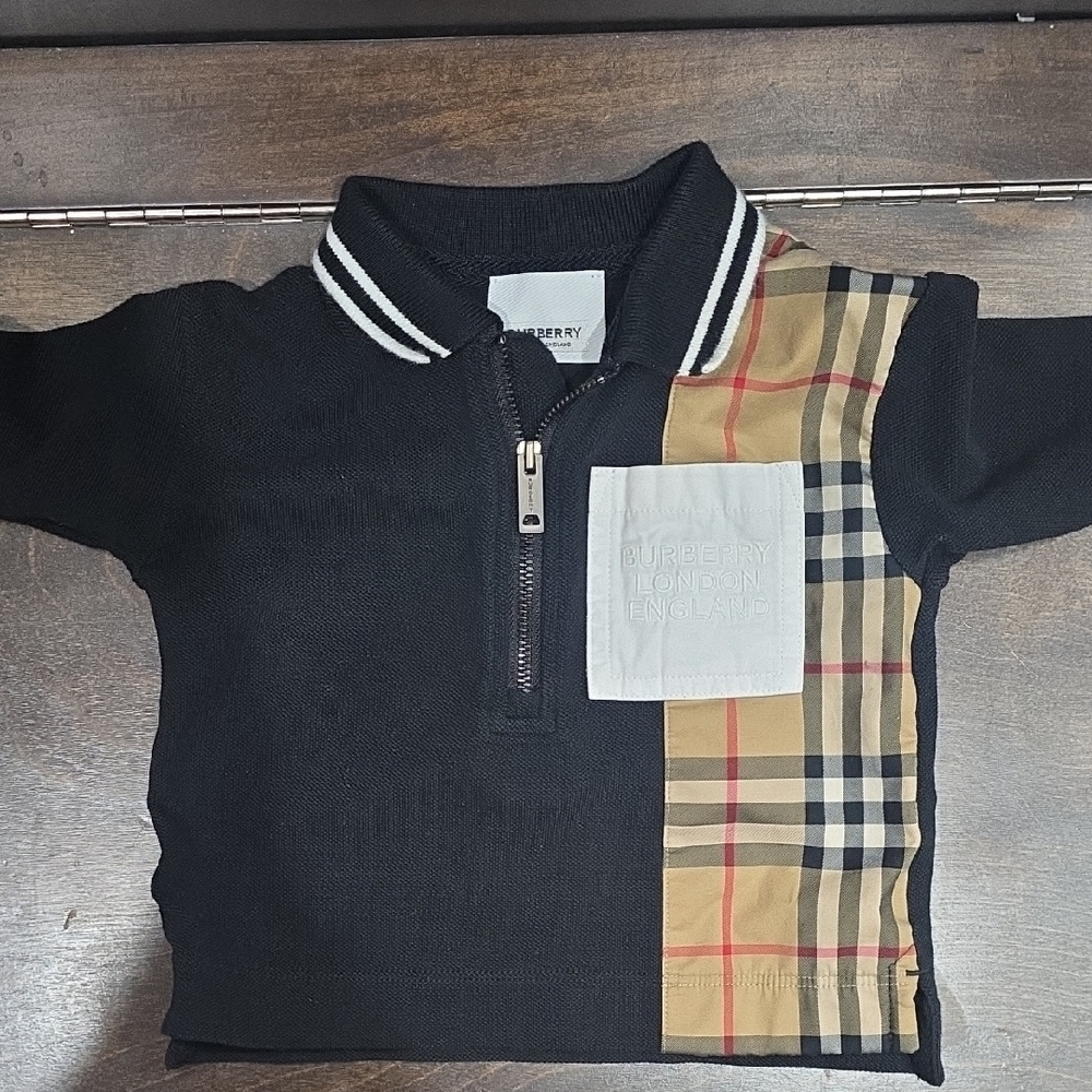 Burberry Kids Black Polo with Check Accent